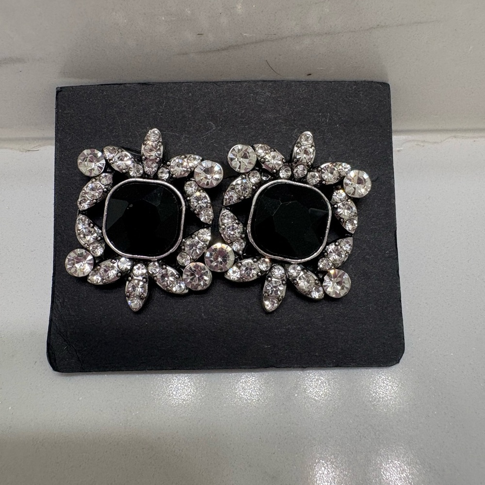 Black and Crystal Clip on costume earrings